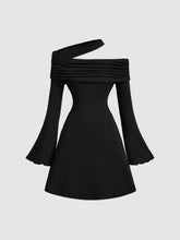 1pc Off-Shoulder Halter Flare Sleeve A-Line Red Dress